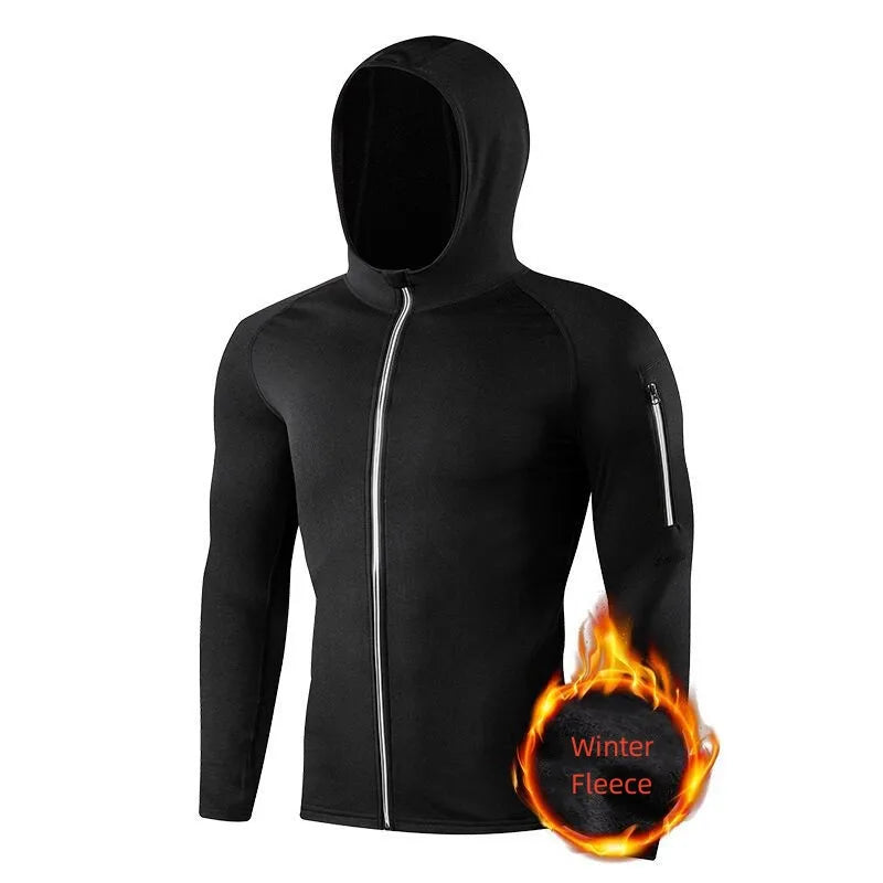 Men Fleece Lined Compression Shirt Long Sleeve Thermal Running Gym Fitness Breathable Sports Top